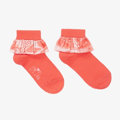 A Dee Kids' Girls Coral Pink Frilly Ankle Socks