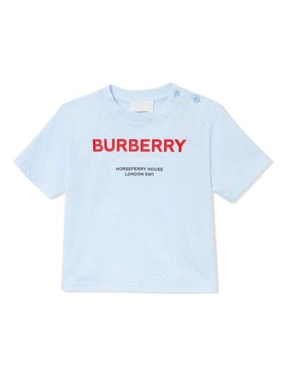Burberry Baby Boys Blue Cotton Logo T-shirt In Pale Blue