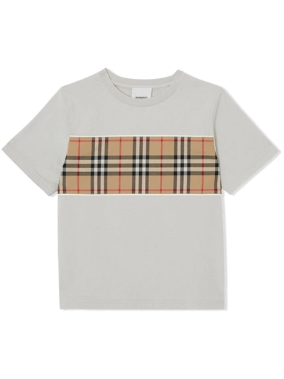 Burberry Kids Vintage Check Panel T-shirt (3-14 Years) In Soft Silver Grey