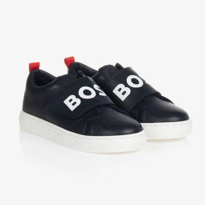 Hugo Boss Babies' Boys Blue Leather Logo Sneakers