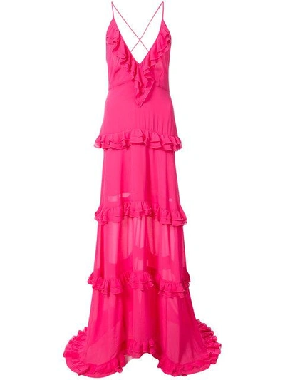 Nicole Miller Tiered Ruffle Gown In Pink
