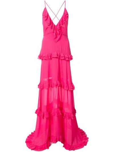 nicole miller pink dress Nicole Miller Cape Long-sleeve Maxi Dress