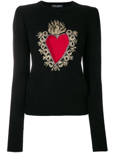 Dolce & Gabbana Heart Puff Sleeve Sweater In Black