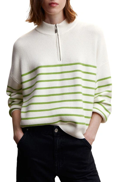 Mango Striped Knit Sweater Green