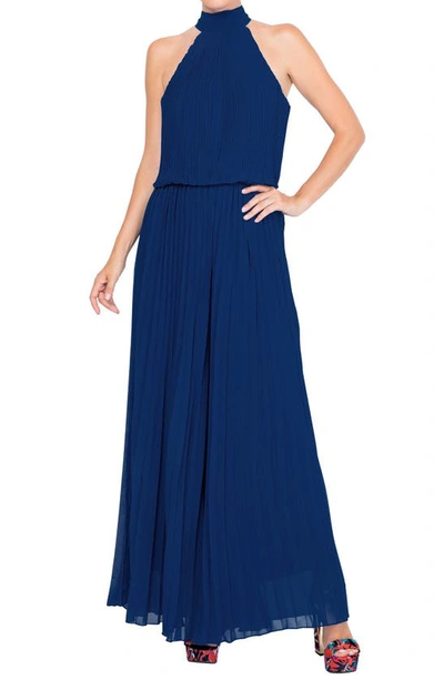 Meghan La Wild Orchid Pleat Jumpsuit In Navy