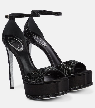 René Caovilla Embellished Satin Platform Sandals In Black