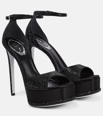 René Caovilla Embellished Satin Platform Sandals In Black Satinjet St