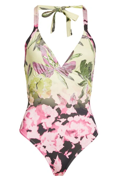 Dries Van Noten Giselle Halter Floral One-piece Swimsuit In Fuchsia