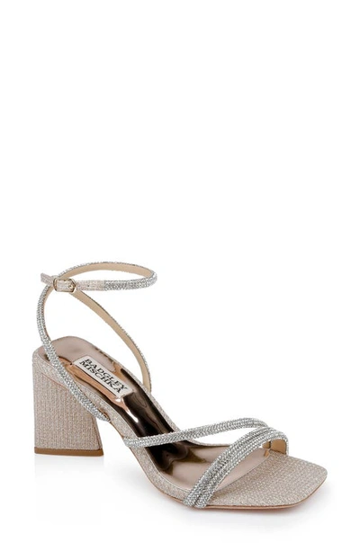 Badgley Mischka Freedom Rhinestone Block-heel Sandals In Pale Gold