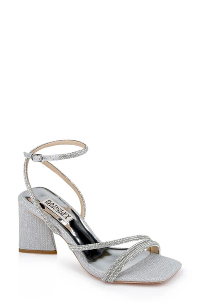 Badgley Mischka Freedom Rhinestone Block-heel Sandals In Silver Textile