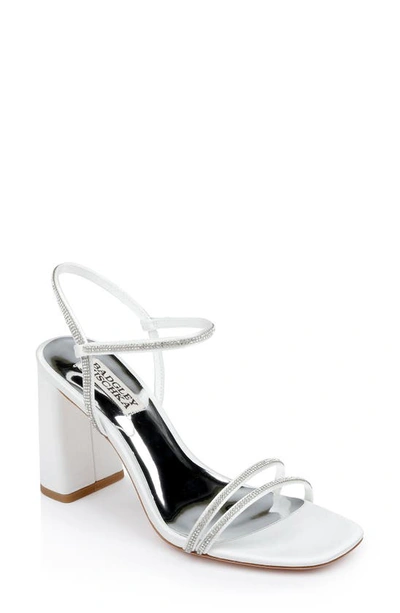 Badgley Mischka Firey Glittery Grip-strap Block-heel Sandals In Soft White