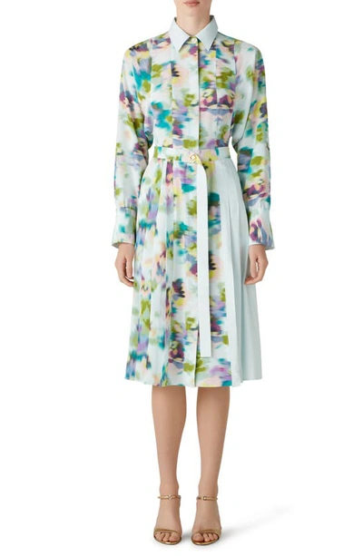 St John Abstract Floral-print Belted Crepe De Chine Midi Shirtdress In Geml