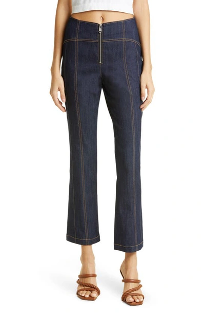 Cinq À Sept Loren Topstitched Cropped Bootcut Denim Trousers In Indigo