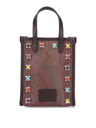 Etro Globtter Mini Paisley Tote Bag In Brown