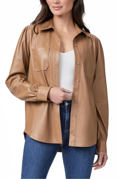 Paige Mattie Faux Leather Shirt In Toffee Bronze