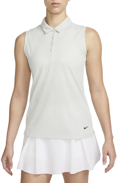 Nike Court Victory Dri-fit Semisheer Sleeveless Polo In Light Silver/ Black