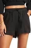 Sea Level Sunset Beach Cotton Gauze Cover-up Shorts In Black