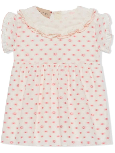 Gucci Baby G Polka-dot Cotton Dress In Ivory