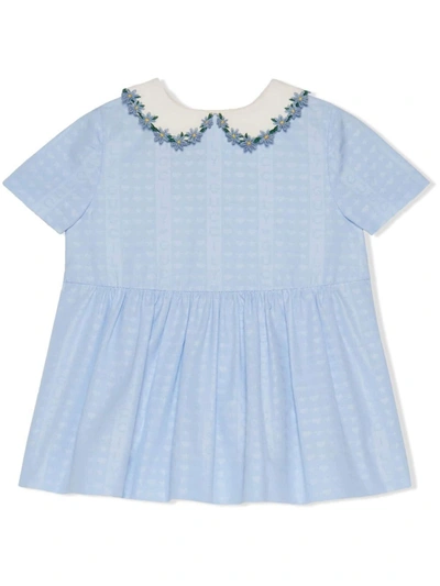 Gucci Baby Cotton Poplin Dress In Azure/mix