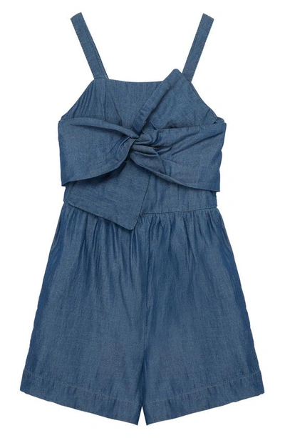 Habitual Kids' Bow Front Smocked Denim Romper In Indigo