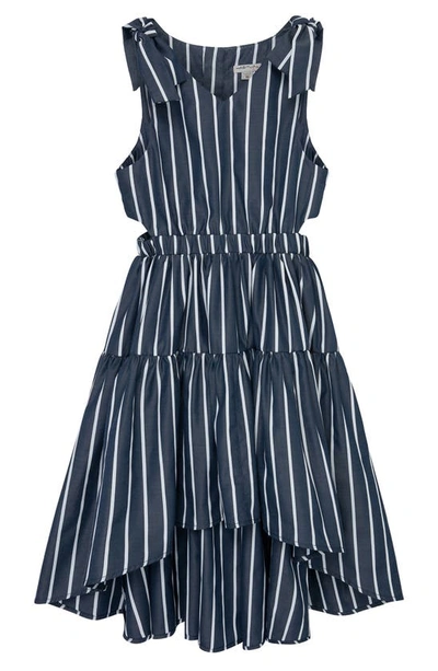 Habitual Kids' Girl's Striped High Low Dress W/ Cut Out Sides In Navy