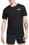 Nike Men's Trail Solar Chase Dri-fit Short-sleeve Running Top In Black/white