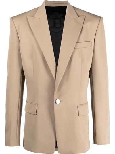 Balmain Single-breasted Wool Suit Jacket In Beige