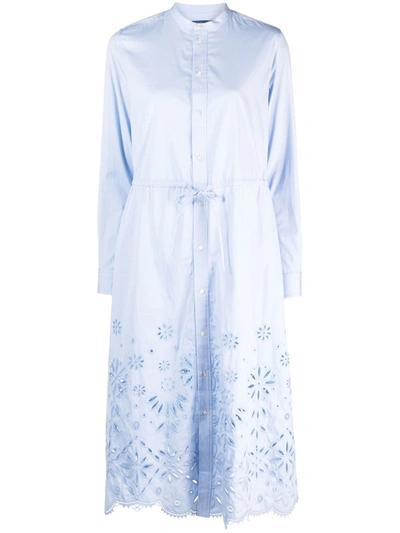 Polo Ralph Lauren Eyelet-embroidered Cotton Shirtdress In Blue