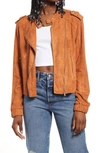 Blanknyc Faux Suede Moto Bomber In Rusty Rivets