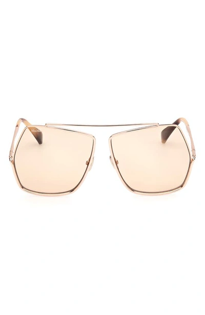 Max Mara 64mm Geometric Sunglasses In Shiny Rose Gold / Brown