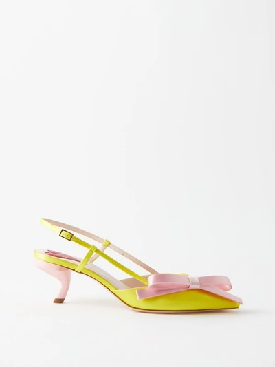 Roger Vivier 55mm Virgule Bow Satin Pumps In Yellow,pink