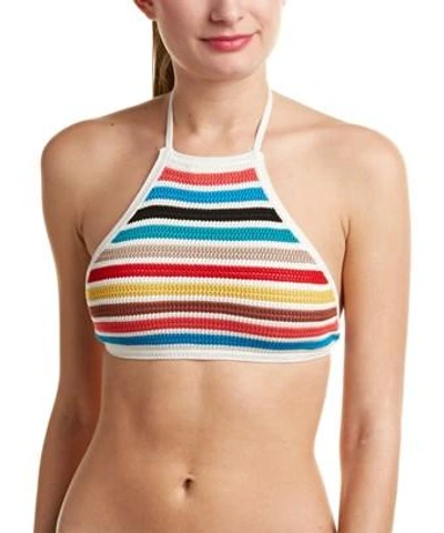 Shoshanna Striped High-neck Swim Top In White