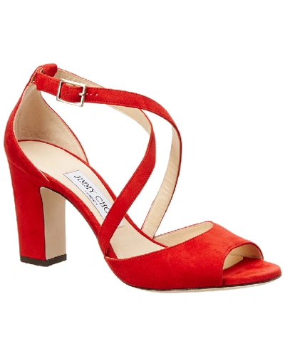 Jimmy Choo Women's Carrie 85 Suede Crisscross High-heel Sandals In Red