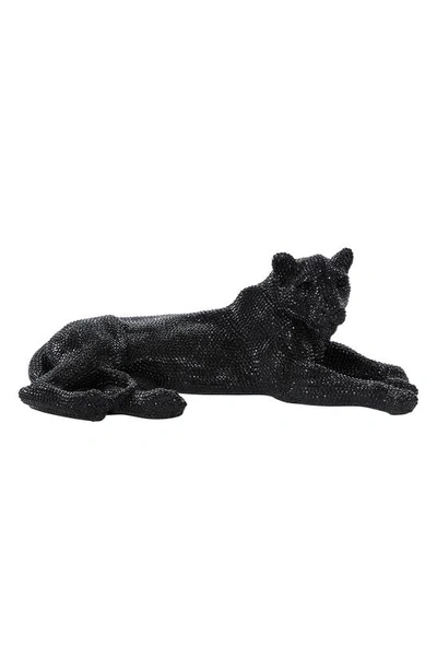 Vivian Lune Home Black Polystone Glam Leopard Sculpture With Carved Faceted Diamond Exterior