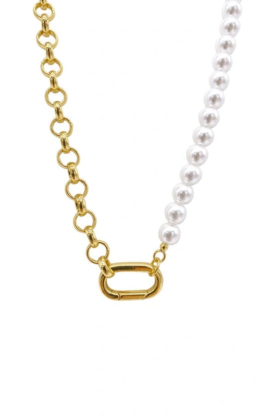 Adornia 14k Yellow Gold Plated 6-7mm Imitation Pearl Half And Half Necklace In White