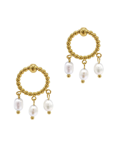 Adornia Water Resistant Cable Hoop & Imitation Pearl Dangle Earrings In White