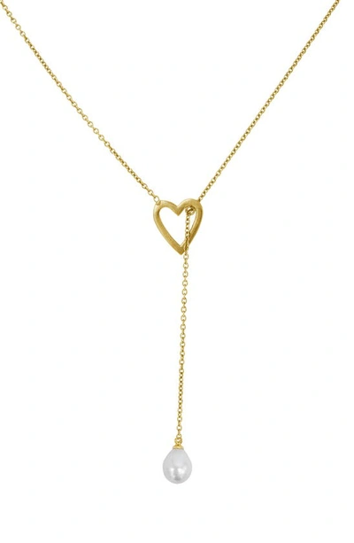 Adornia Water Resistant Heart & 5-5.5mm Pearl Lariat Necklace In White
