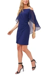 Chaus Rhinestone Trim Drape Cape Sheath Dress In Midnight