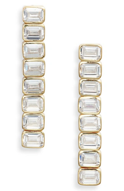 Shymi Emerald Cut Drop Earrings In Gold/ White