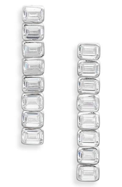 Shymi Emerald Cut Drop Earrings In Silver/ White