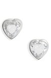 Shymi Fancy Bezel Stud Earrings In Silver/ White/heart