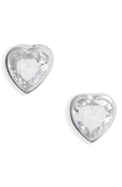 Shymi Fancy Bezel Stud Earrings In Silver/ White/heart
