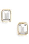 Shymi Fancy Bezel Stud Earrings In Gold/white/emerald Cut