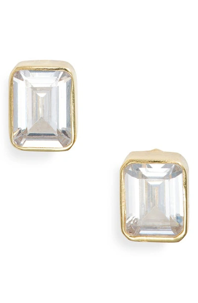 Shymi Fancy Bezel Stud Earrings In Gold/ White/emerald Cut