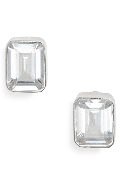 Shymi Fancy Bezel Stud Earrings In Silver/ White/emerald Cut