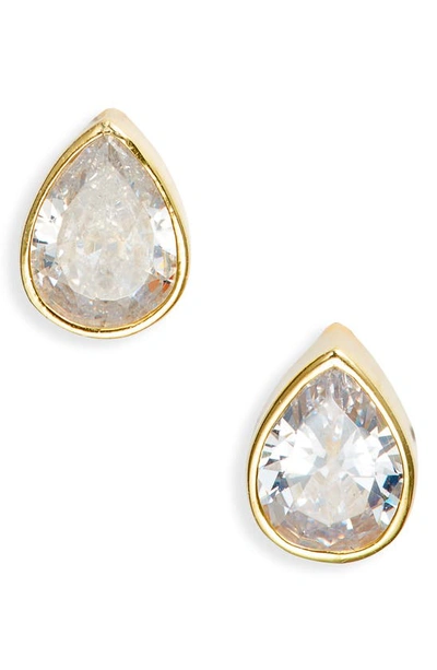 Shymi Fancy Bezel Stud Earrings In Gold/ White/pear Cut