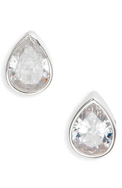 Shymi Fancy Bezel Stud Earrings In Silver/ White/pear Cut