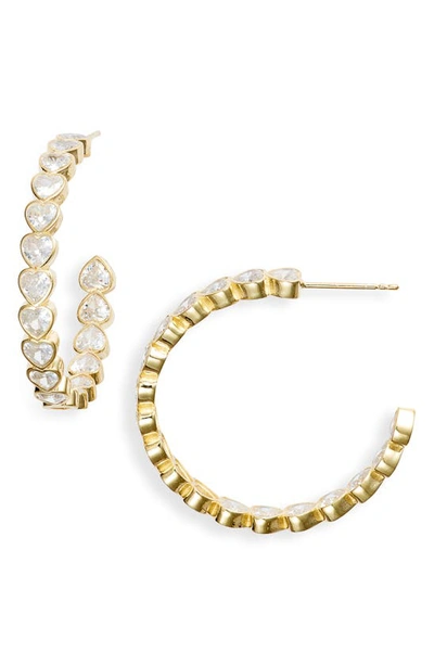 Shymi Bezel Heart Inside Out Hoop Earrings In Gold/ White