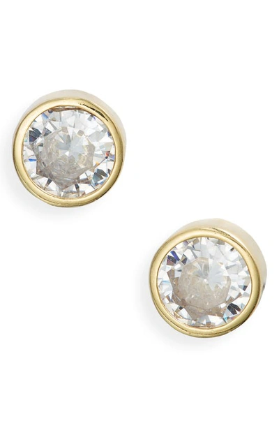 Shymi Fancy Bezel Stud Earrings In Gold/ White/round Cut