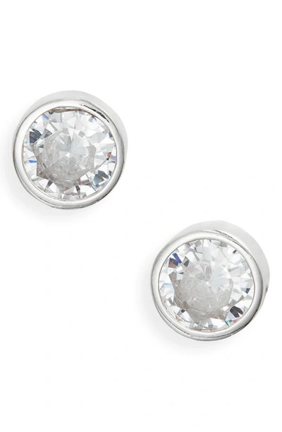 Shymi Fancy Bezel Stud Earrings In Silver/ White/round Cut